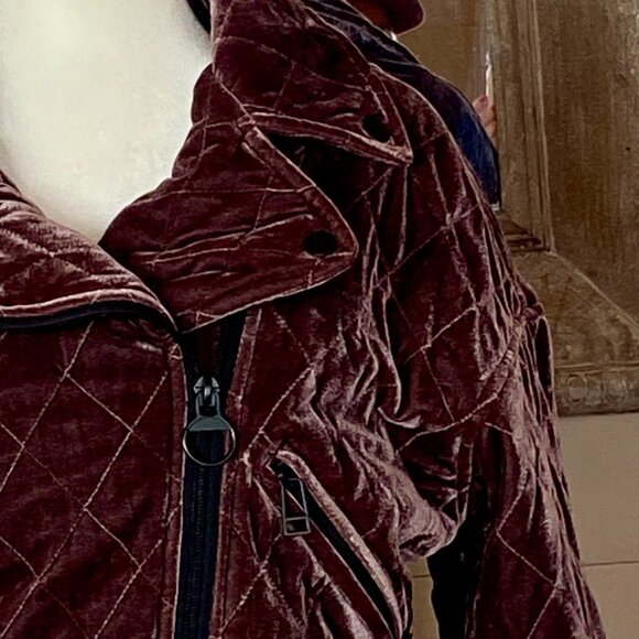 7 For All Mankind Mahogany Brown Cropped Quilted Velvet Bomber Jacket Sz XS NWOT - Picture 3 of 15